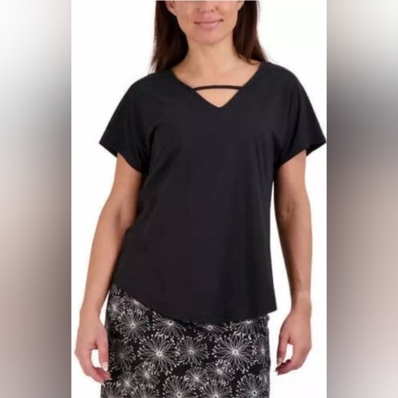 TRANQUILITY COLORADO CLOTHING BLACK LADIES' V-NECK KNIT TOP SZ M NWT - Picture 1 of 2